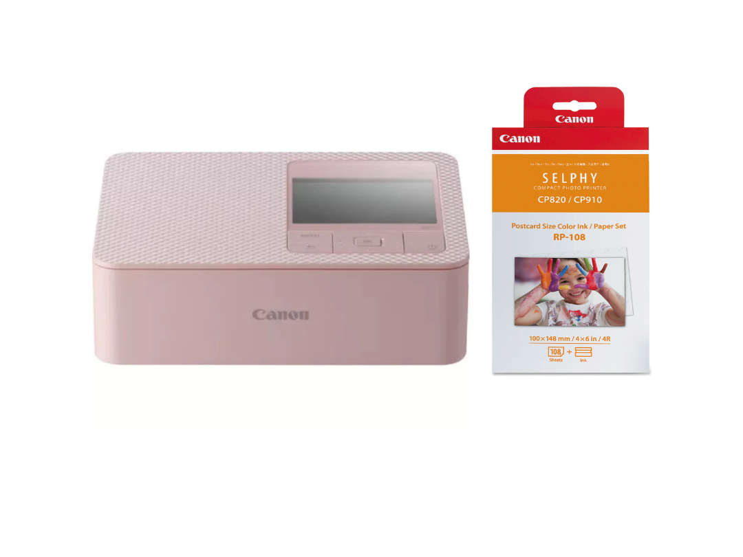 Canon SELPHY CP1500 Photo Printer Pink with Canon RP-108 Color Ink & 100mm x 148mm Paper Set(108 Sheets) Bundle Canon SELPHY CP1500 Photo Printer Pink with Canon RP-108 Color Ink & 100mm x 148mm Paper Set(108 Sheets) Bundle